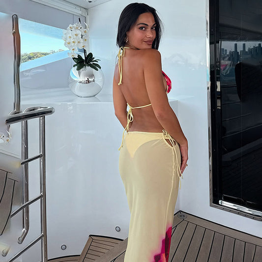 Lace up Printed Sexy Three Piece Bikini Sets