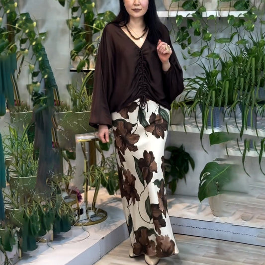 Elegant Sexy Print V-neck Top and Skirt Two Piece Set