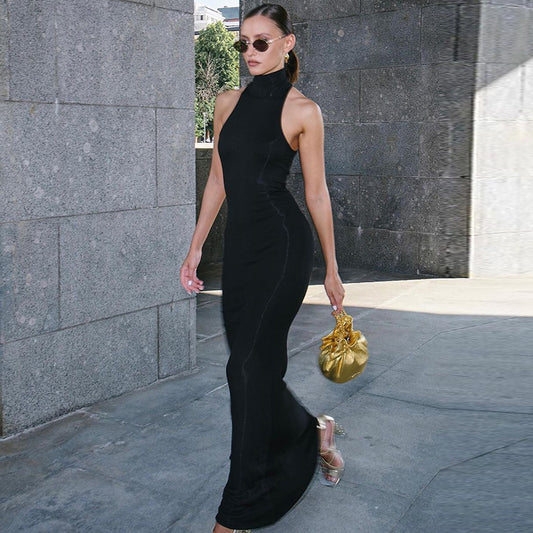 Half Turtleneck Sleeveless Slim Waist Slimming Maxi Dress