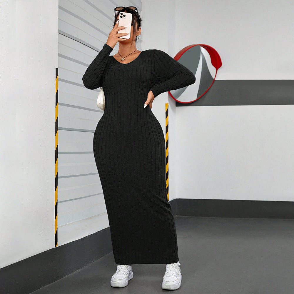 Plus Size Form Fitting Long Sleeve Maxi Dress