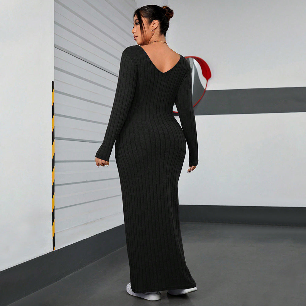 Plus Size Form Fitting Long Sleeve Maxi Dress