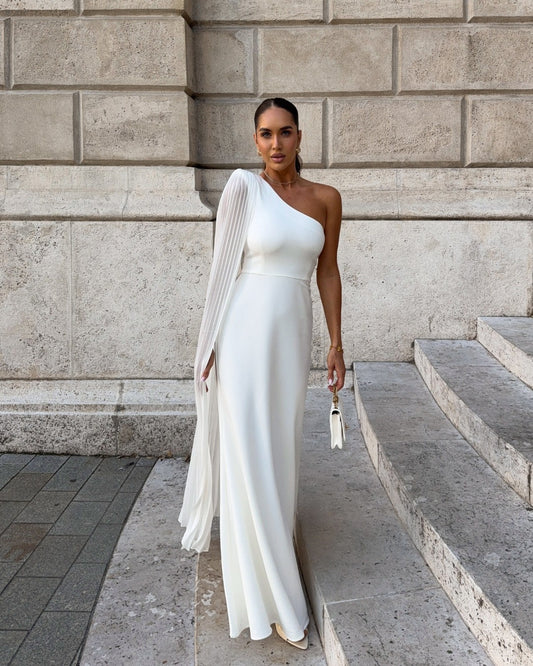 Spring Summer Shoulder Pleated Maxi Dress Holiday Party Women Dress
