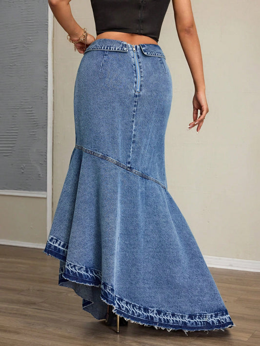 Long Slim Fit Slimming Hip Raise Fishtail Denim Skirt