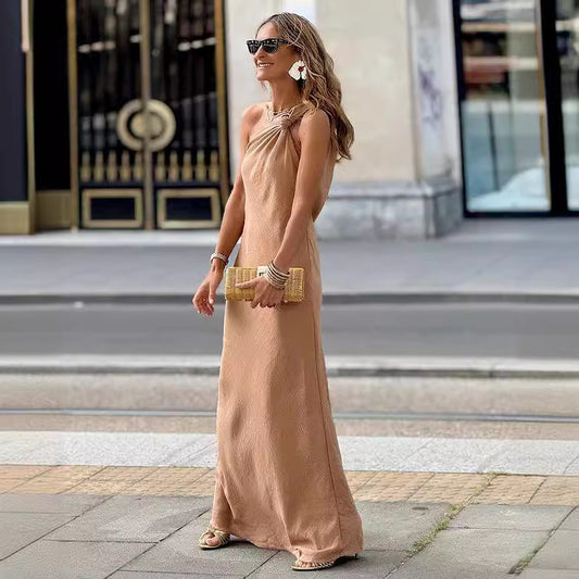 Oblique Shoulder Elegant Maxi Dress