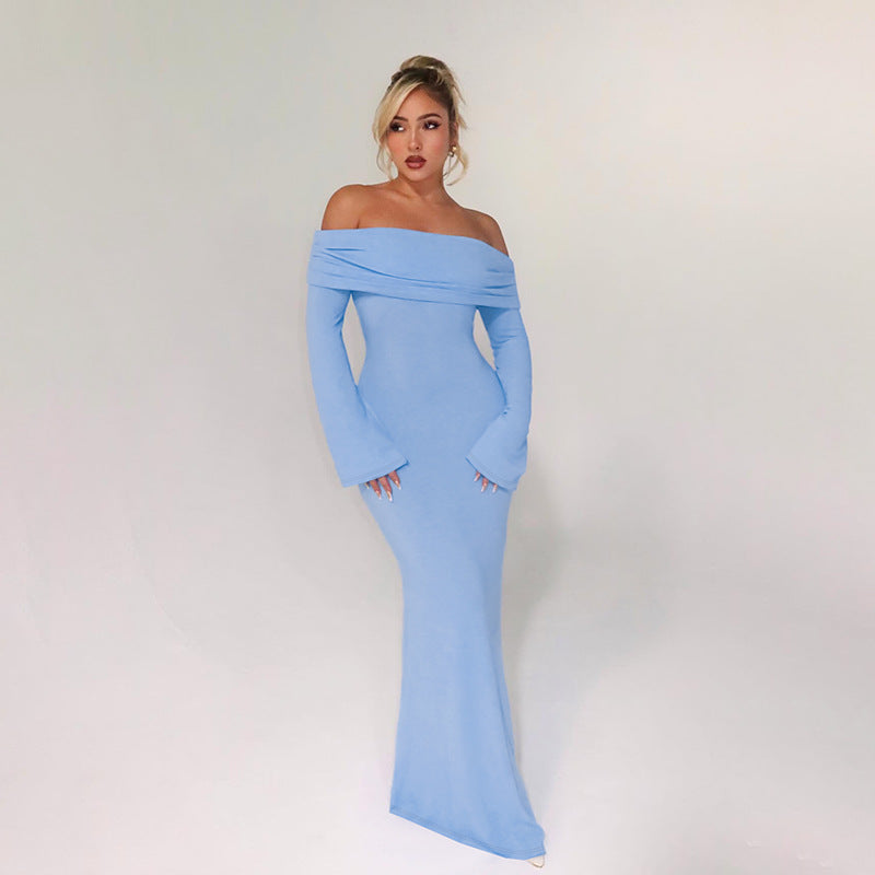 Sexy Design off Shoulder Backless Dress Women Fashionable Elegant Slim Fit Sheath Dress