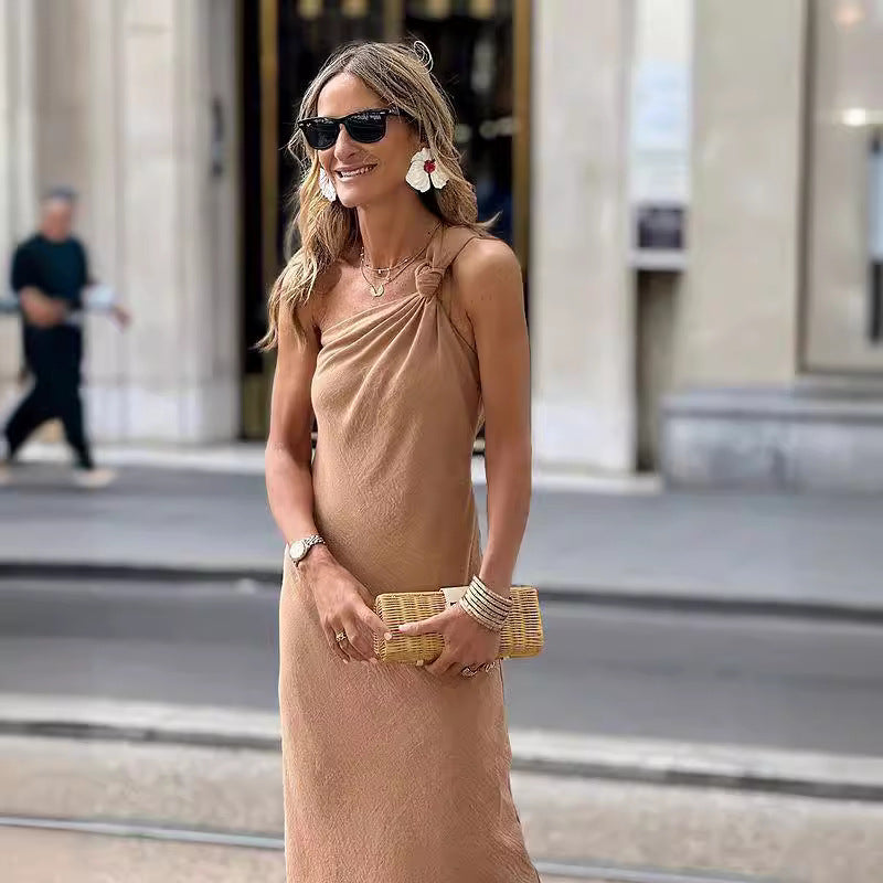 Oblique Shoulder Elegant Maxi Dress