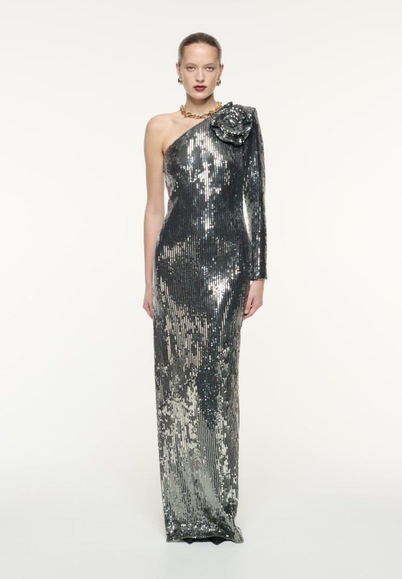 Silver Dress Premium Sequ Cocktail Christmas Party Formal Dress Elegant