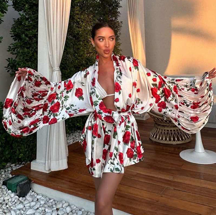 Puff Sleeve Lace up Loose Casual Cover-Up Dress Extremely Beautiful LLC Puff Sleeve Lace up Loose Casual Cover-Up Dress Extremely Beautiful LLC