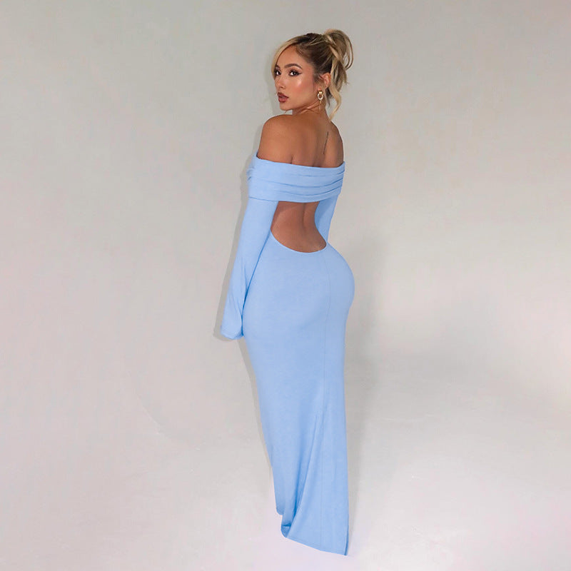 Sexy Design off Shoulder Backless Dress Women Fashionable Elegant Slim Fit Sheath Dress