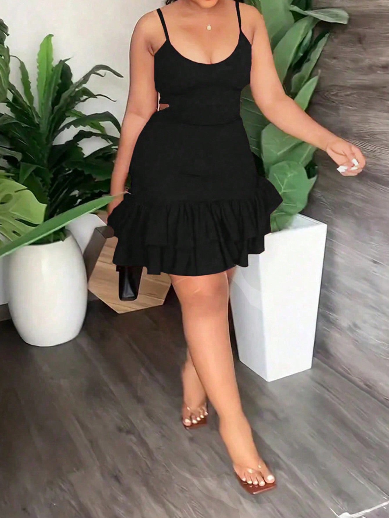 Plus Size Women Clothing Spring Summer Office Dress Slim Fit Cinched Short Dress