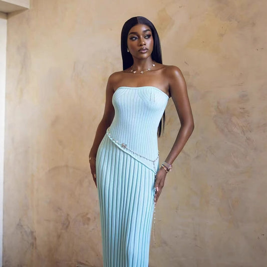 Asymmetic Jersey Tube Top with Maxi Dress