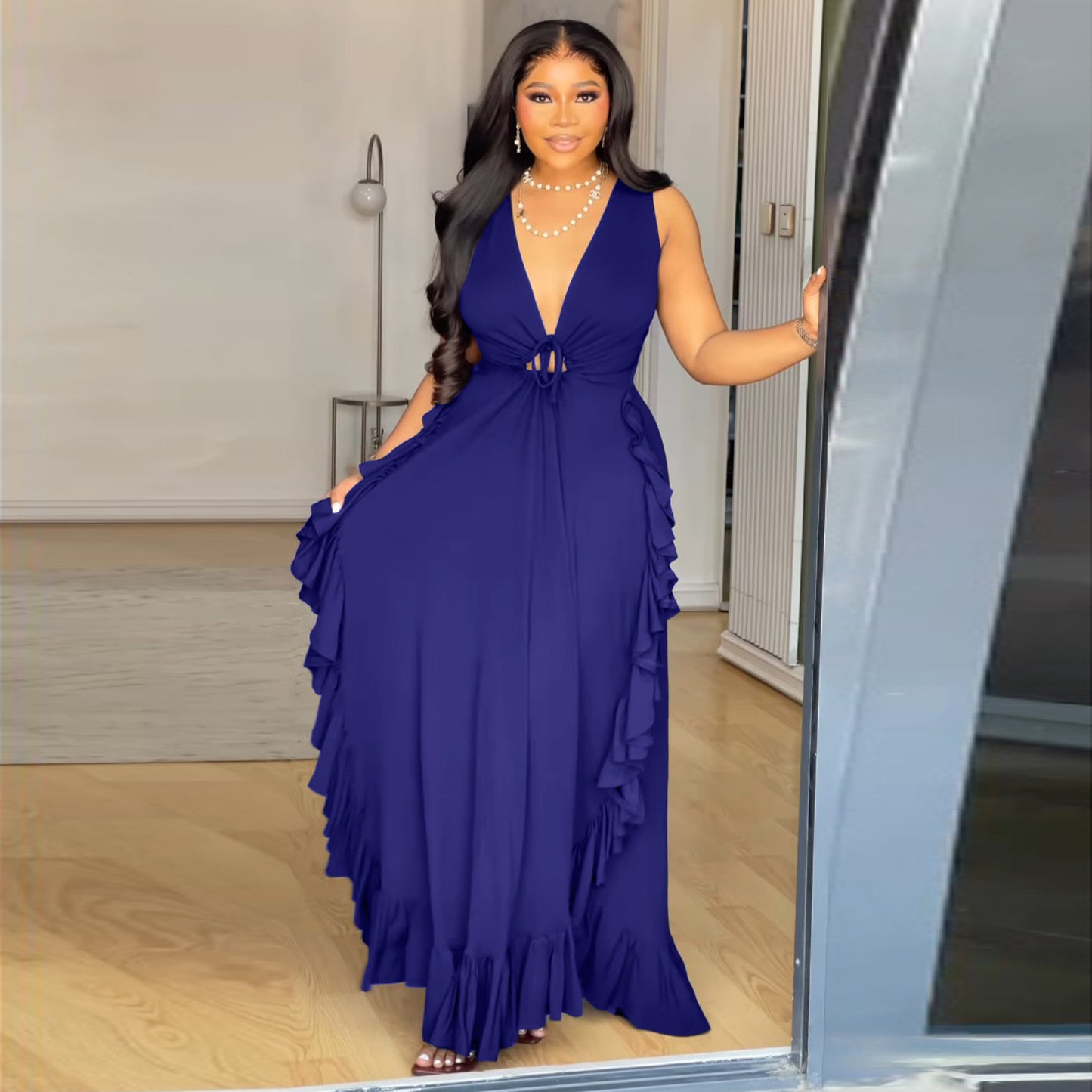 Sexy Cold Shoulder Elegant Ruffled High Waist Crop Top Spaghetti Strap European plus Size Dress