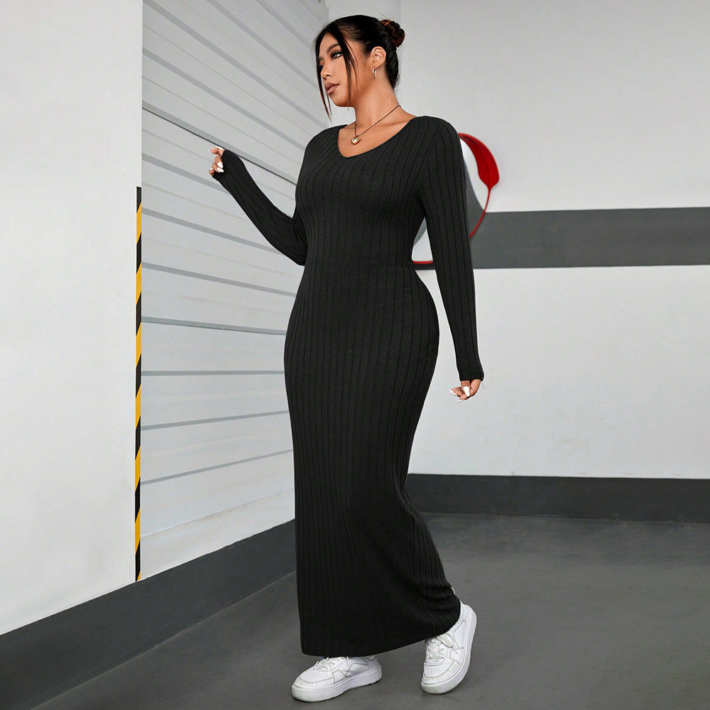 Plus Size Form Fitting Long Sleeve Maxi Dress