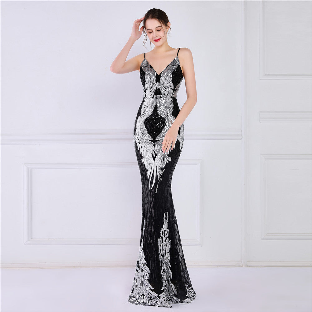 Sequined Fishtail Formal Dress Performance Internet Celebrity Activity Cocktail Car Model Etiquette Evening Dress