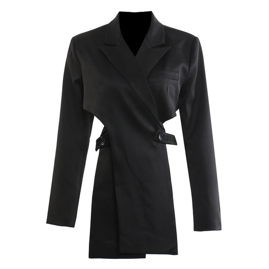 Backless Cut Irregular Asymmetric Waist Tight Blazer Top