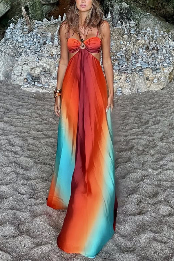 Sexy Sling Gradient Color Island Dress Beach Dress