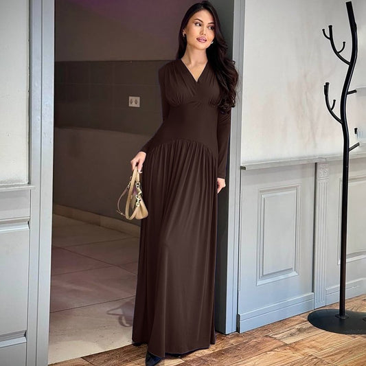 Women Wear Summer Elegant Slim Waist Controlled Long Sleeves Jumpsuit Dress
