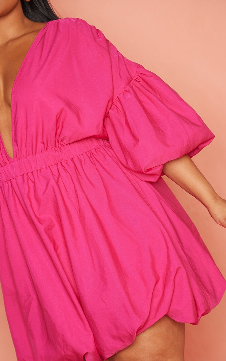 Plus Black Puff Sleeve Puffball Hem Dress