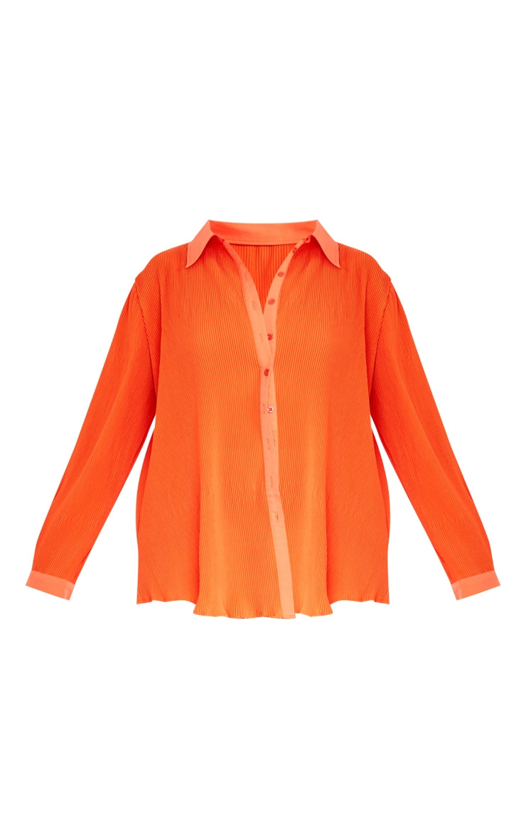 Plus Chocolate Plisse Button Front Oversized Shirt