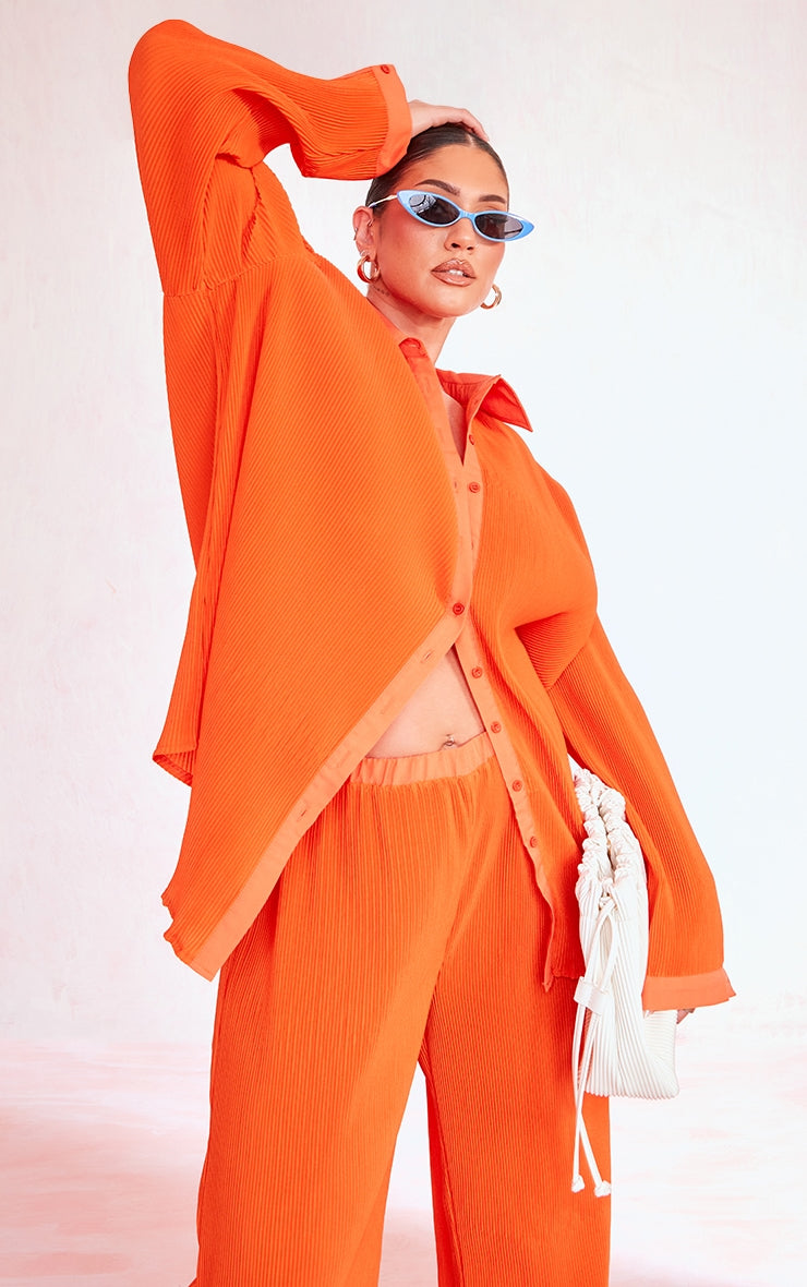 Plus Chocolate Plisse Button Front Oversized Shirt