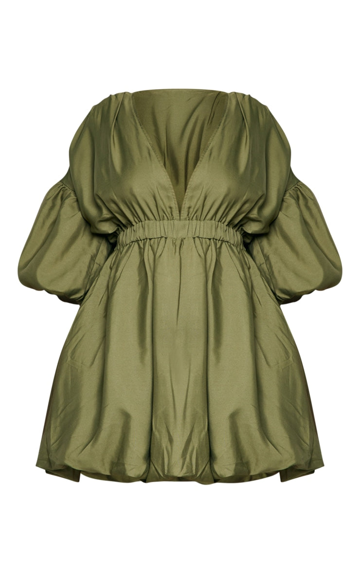 Plus Black Puff Sleeve Puffball Hem Dress