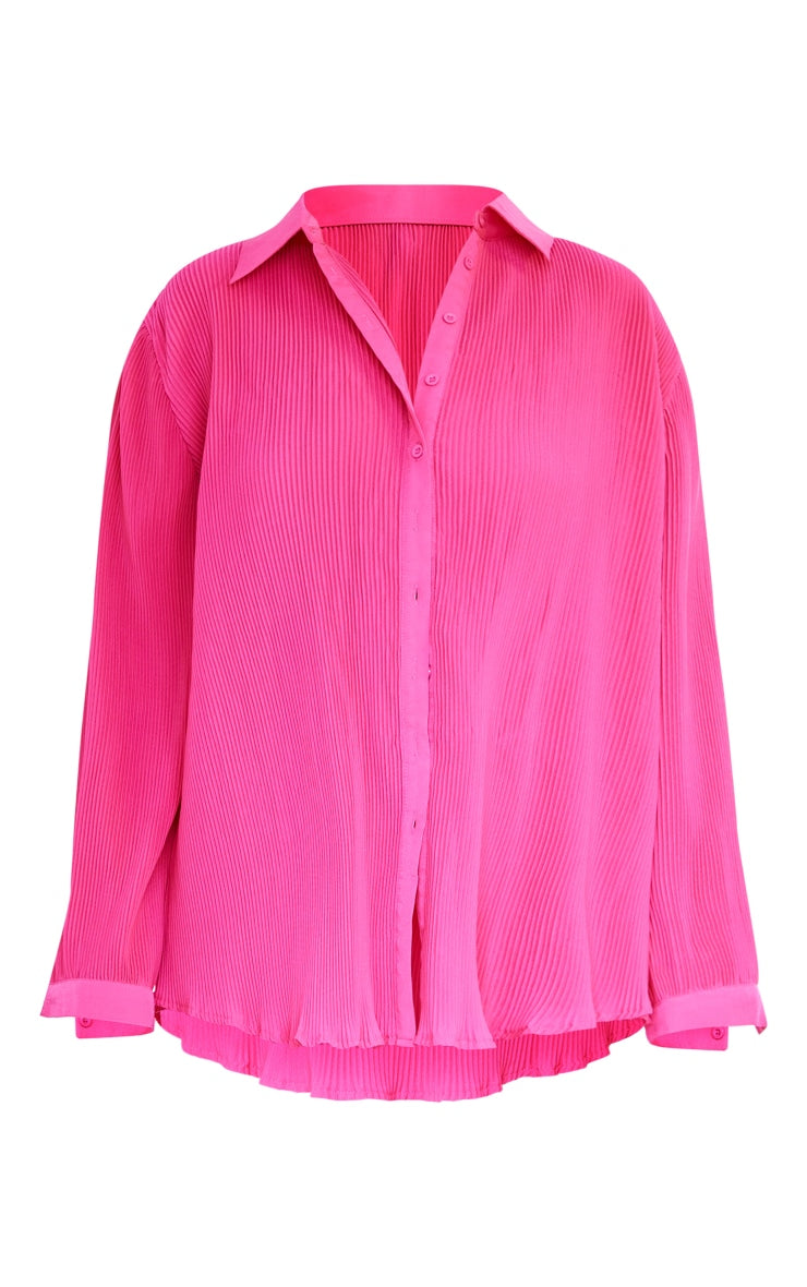 Plus Chocolate Plisse Button Front Oversized Shirt