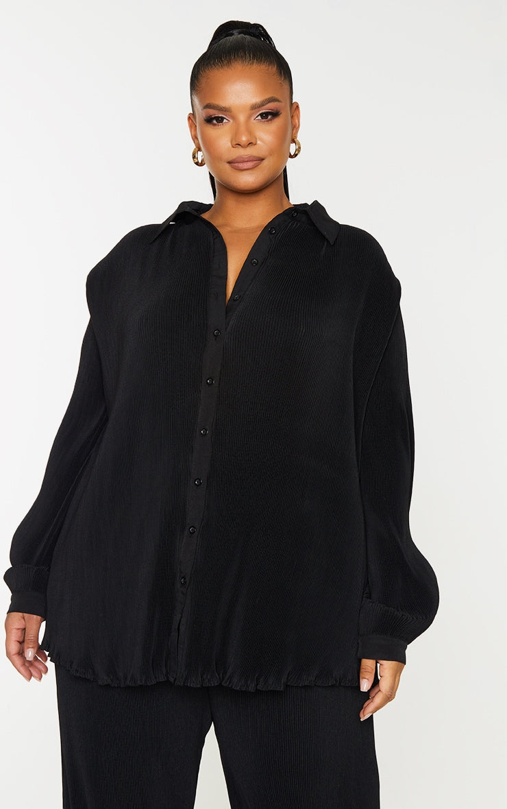Plus Chocolate Plisse Button Front Oversized Shirt