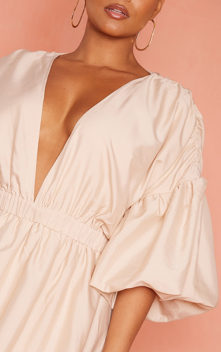 Plus Black Puff Sleeve Puffball Hem Dress