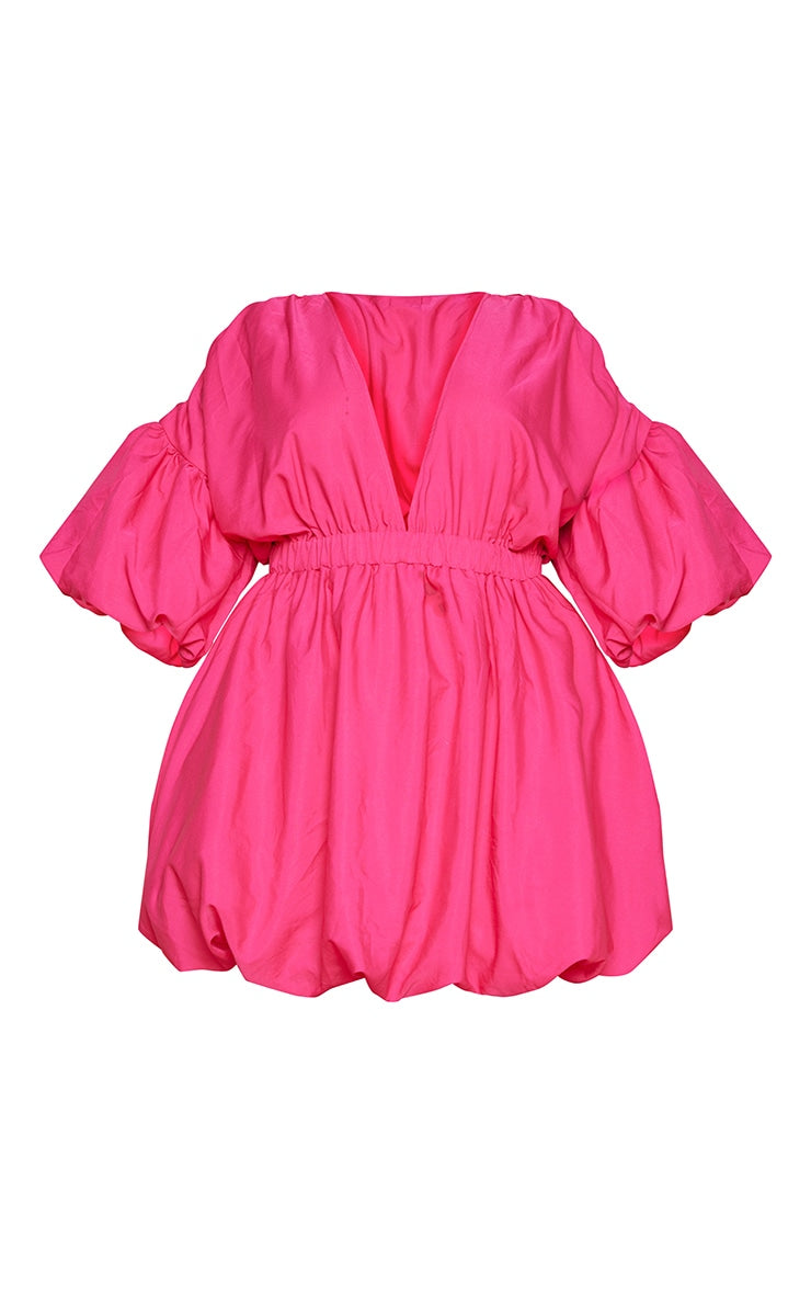 Plus Black Puff Sleeve Puffball Hem Dress