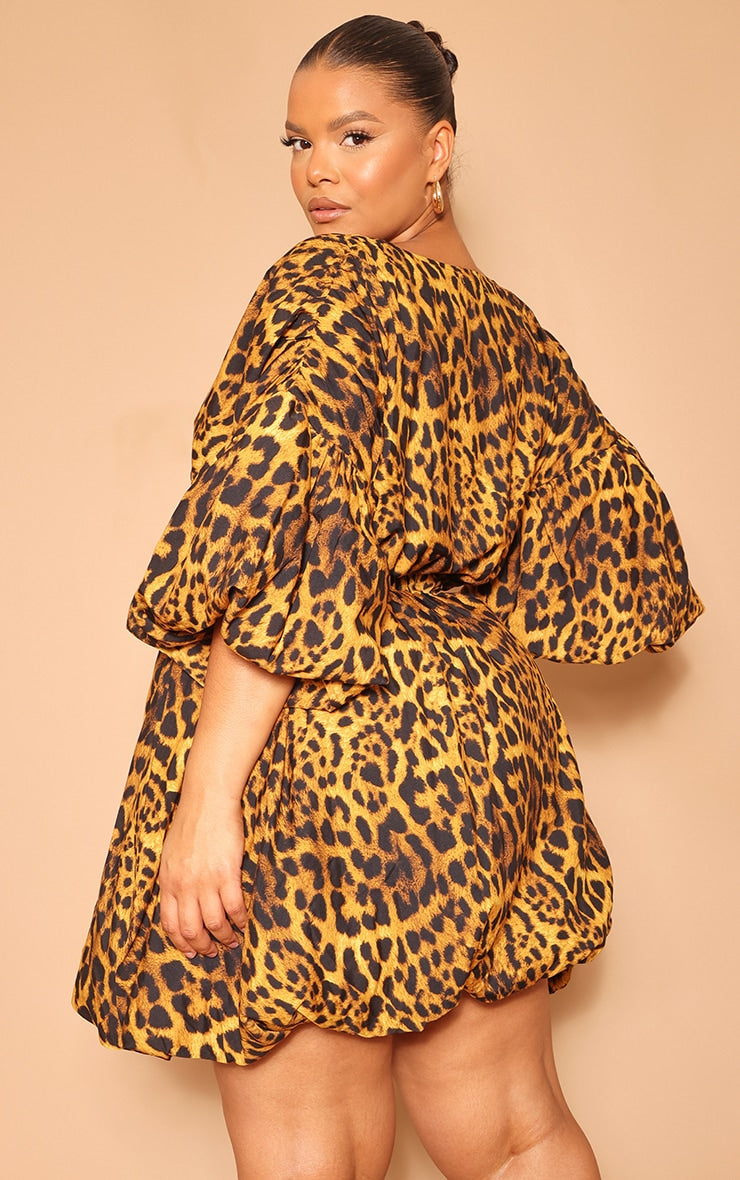 Plus Black Puff Sleeve Puffball Hem Dress