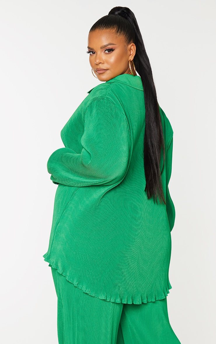 Plus Chocolate Plisse Button Front Oversized Shirt