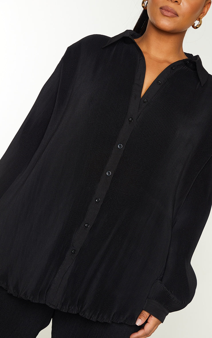 Plus Chocolate Plisse Button Front Oversized Shirt