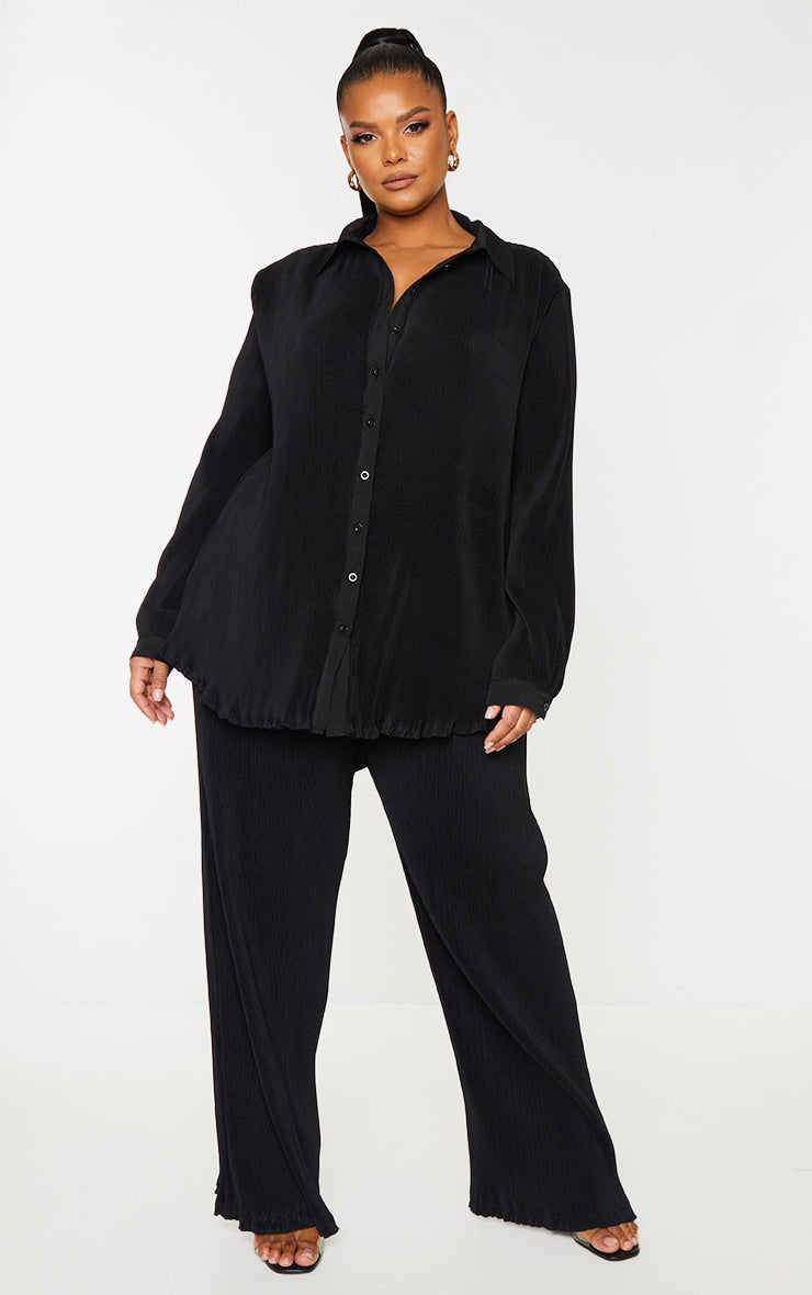 Plus Chocolate Plisse Button Front Oversized Shirt