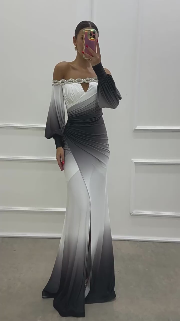 Long Sleeve Off Shoulder Printing Party Dress  Extremely Beautiful LLC