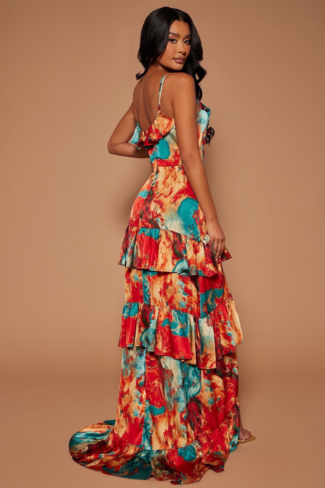 Clara Ruffle Maxi Dress - Teal/combo