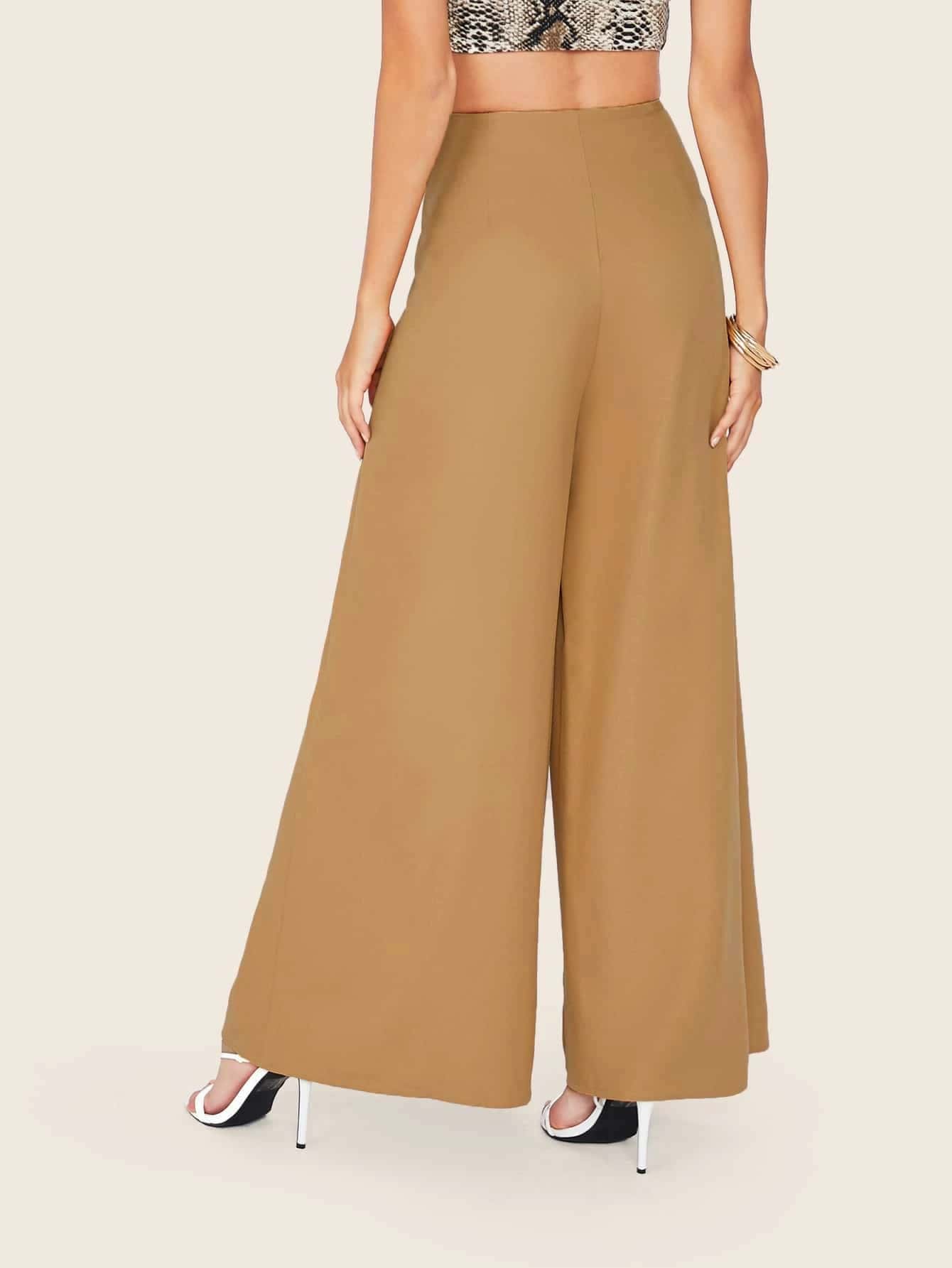 Bizwear High Waist Buttoned Front Wide Leg Pants