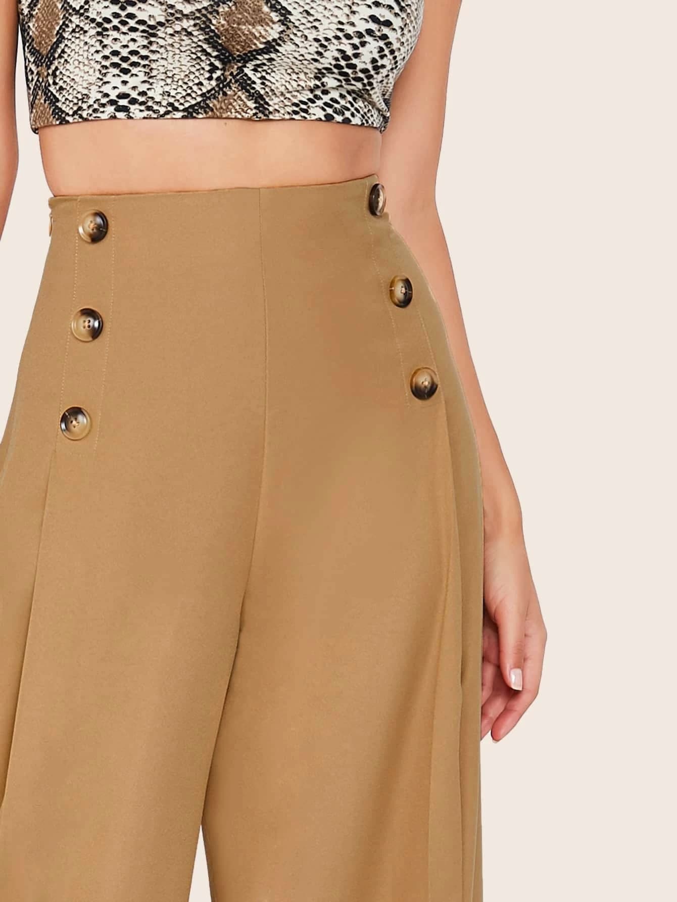 Bizwear High Waist Buttoned Front Wide Leg Pants