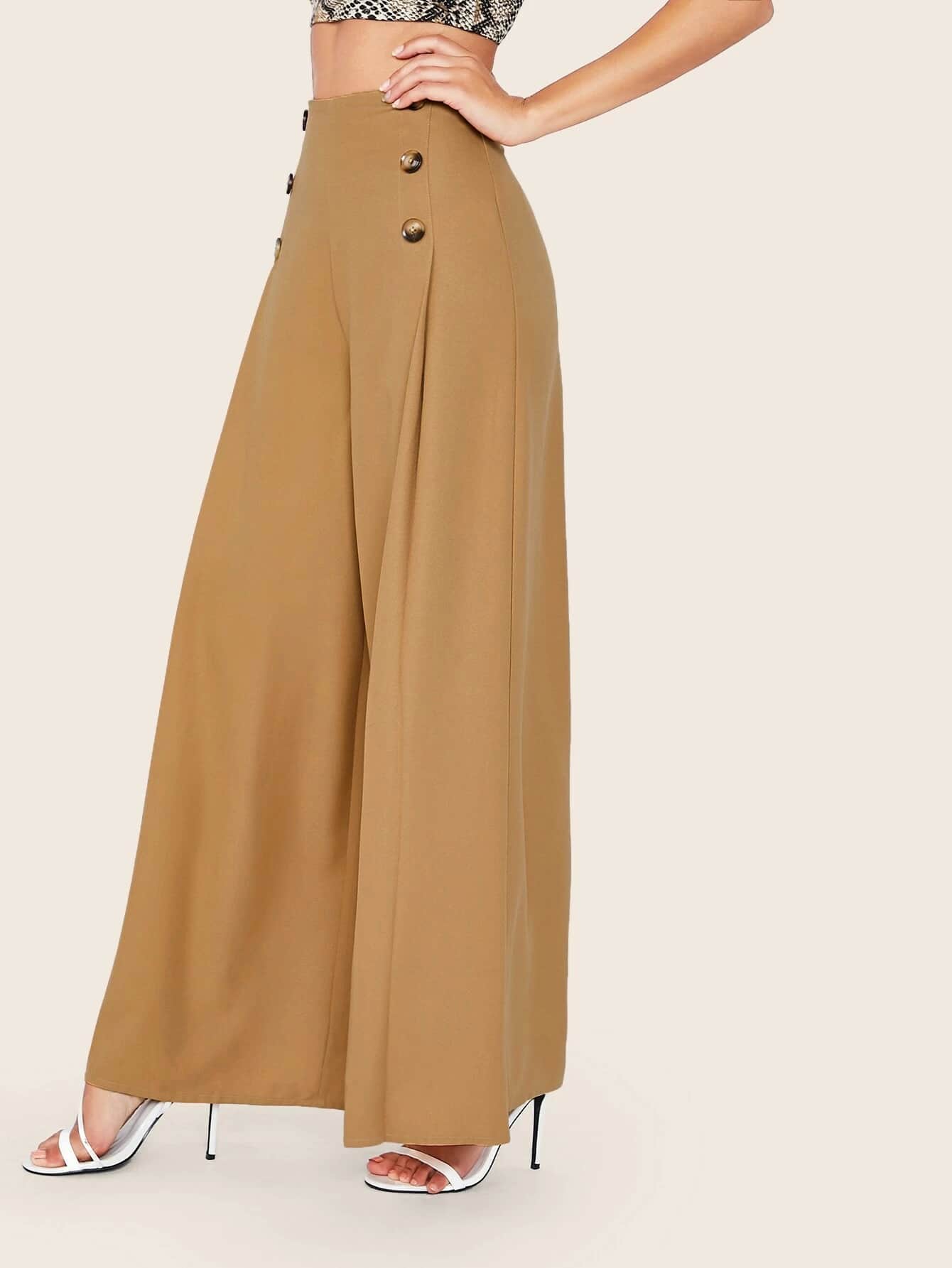 Bizwear High Waist Buttoned Front Wide Leg Pants