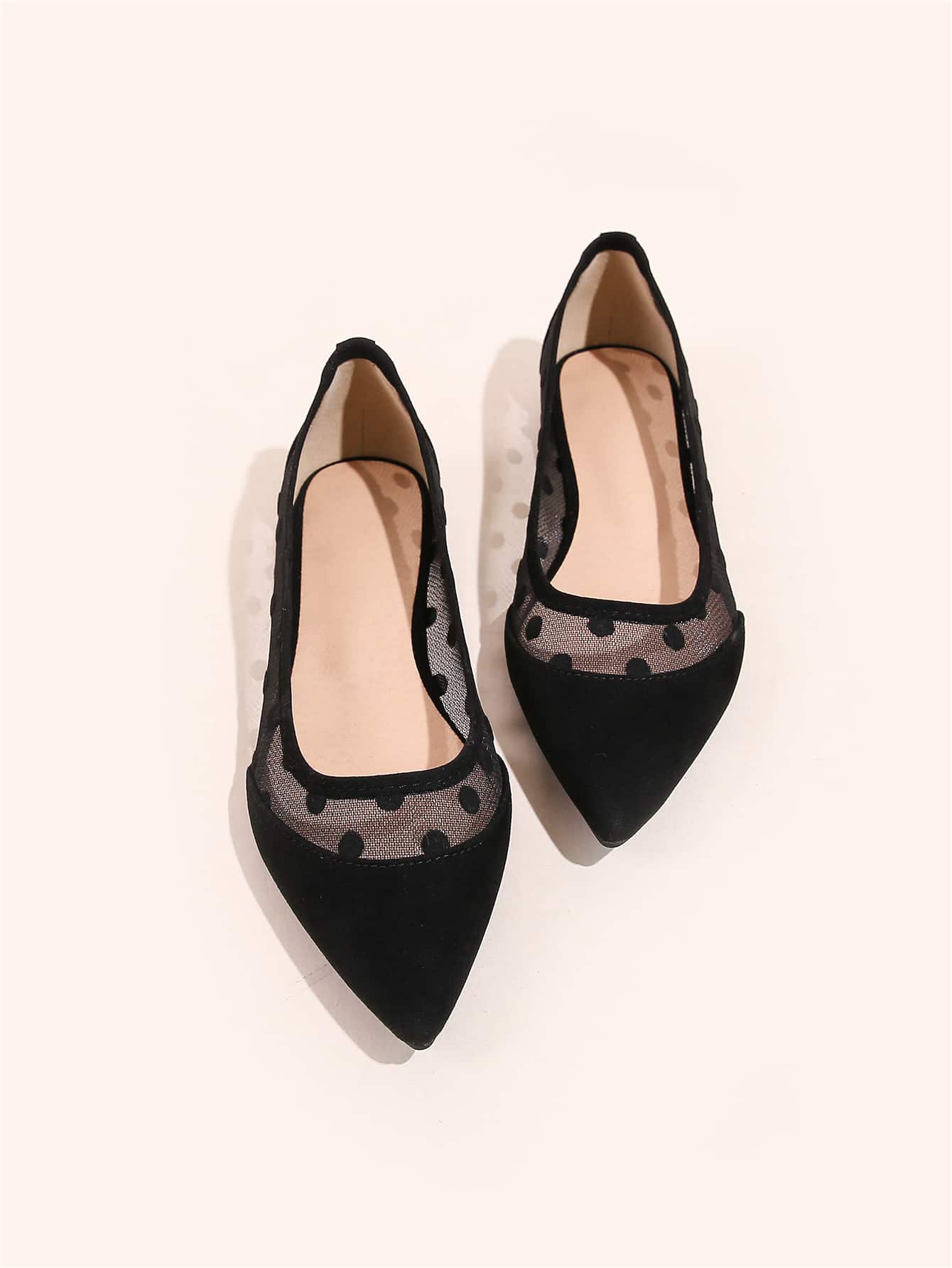 Contrast Mesh Ballet Flats