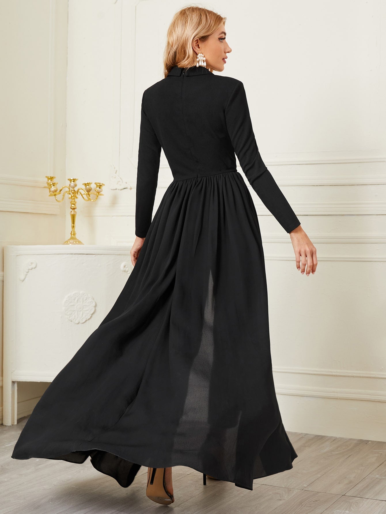 Lapel Collar Solid Shirt Jumpsuit With Skirt
