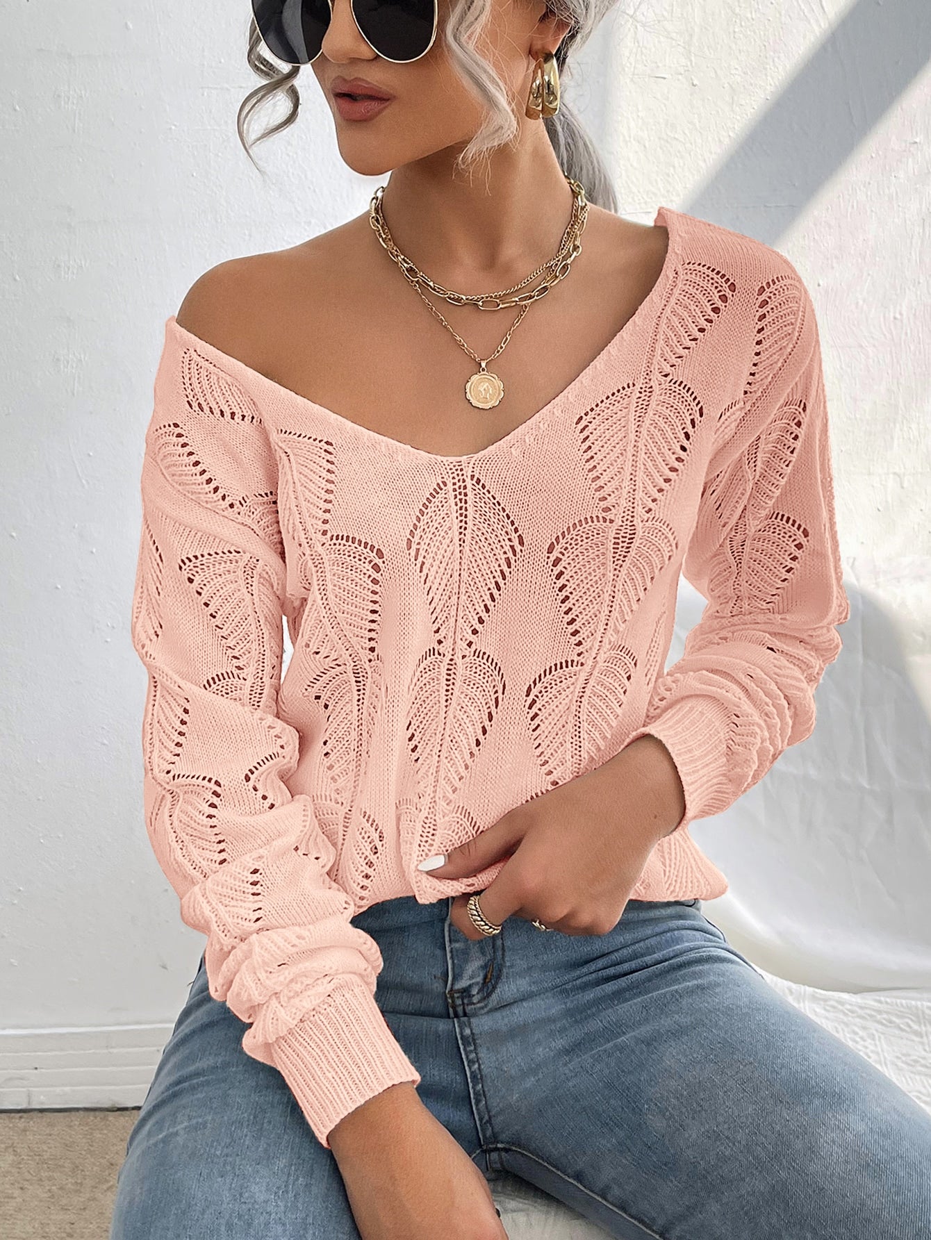 Pointelle Drop Shoulder Sweater