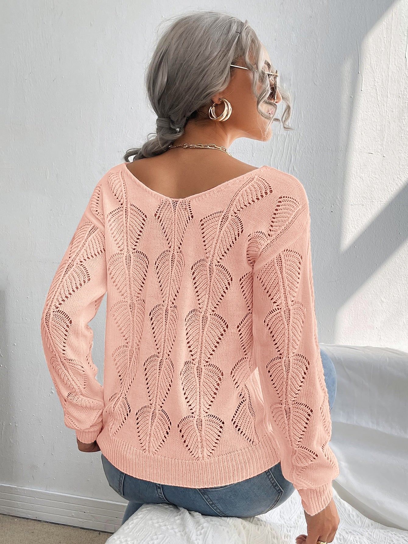 Pointelle Drop Shoulder Sweater
