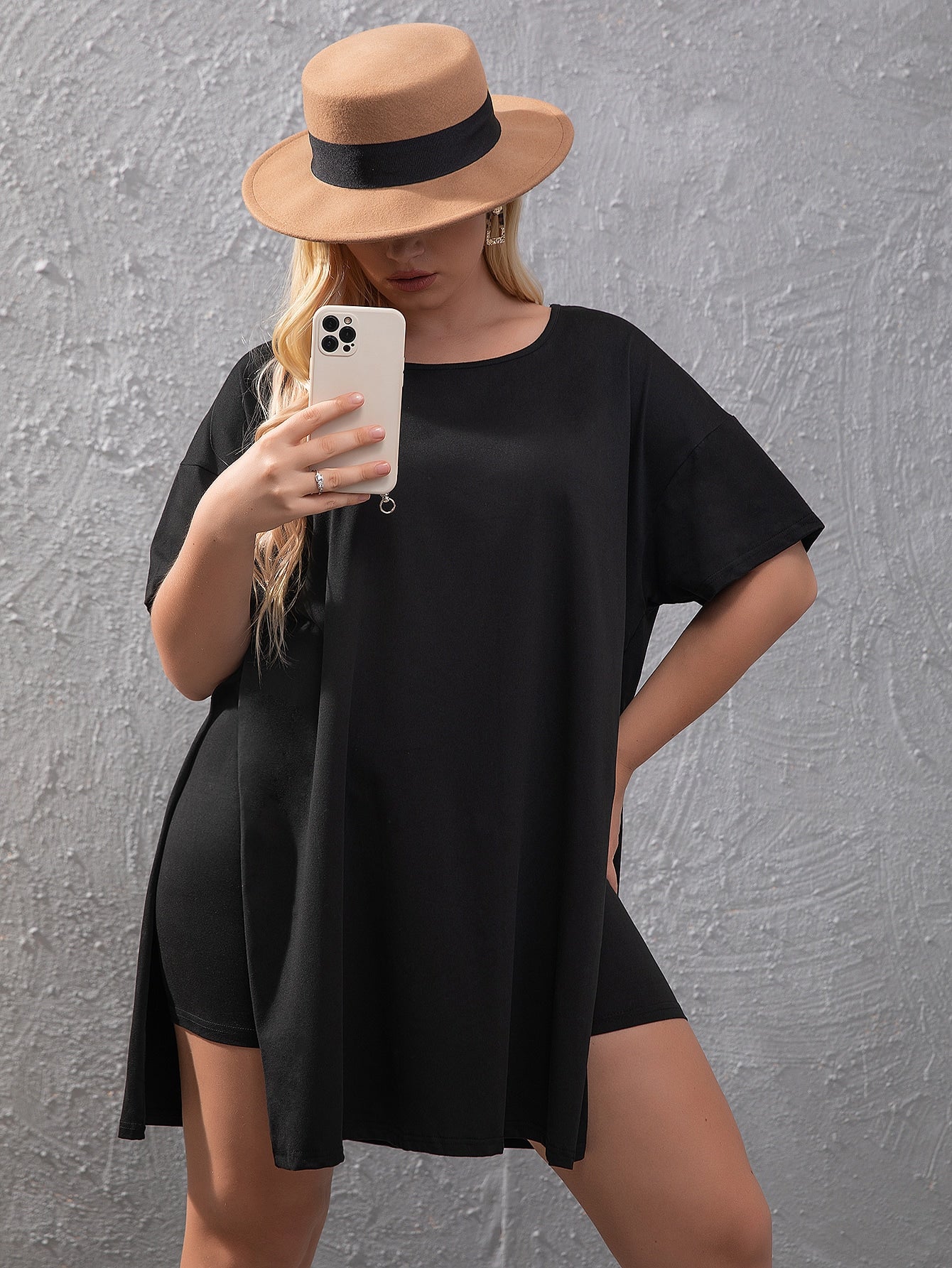 Plus Split Hem Tee Biker Shorts