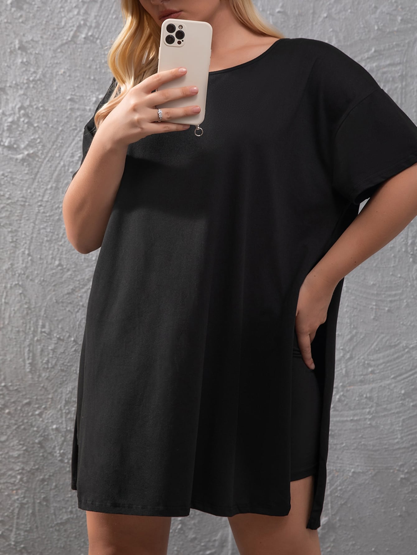 Plus Split Hem Tee Biker Shorts
