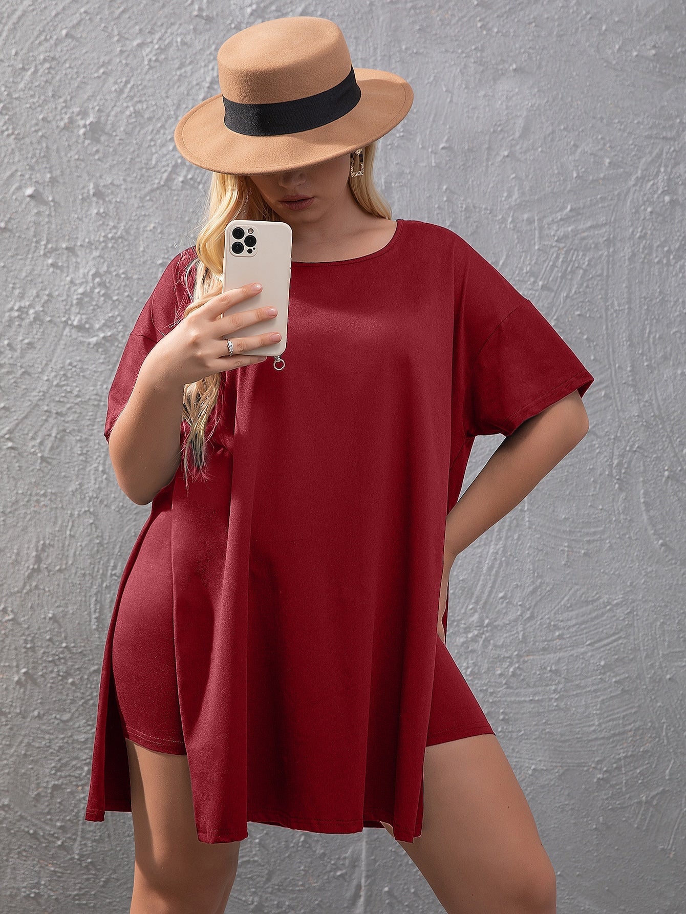 Plus Split Hem Tee Biker Shorts