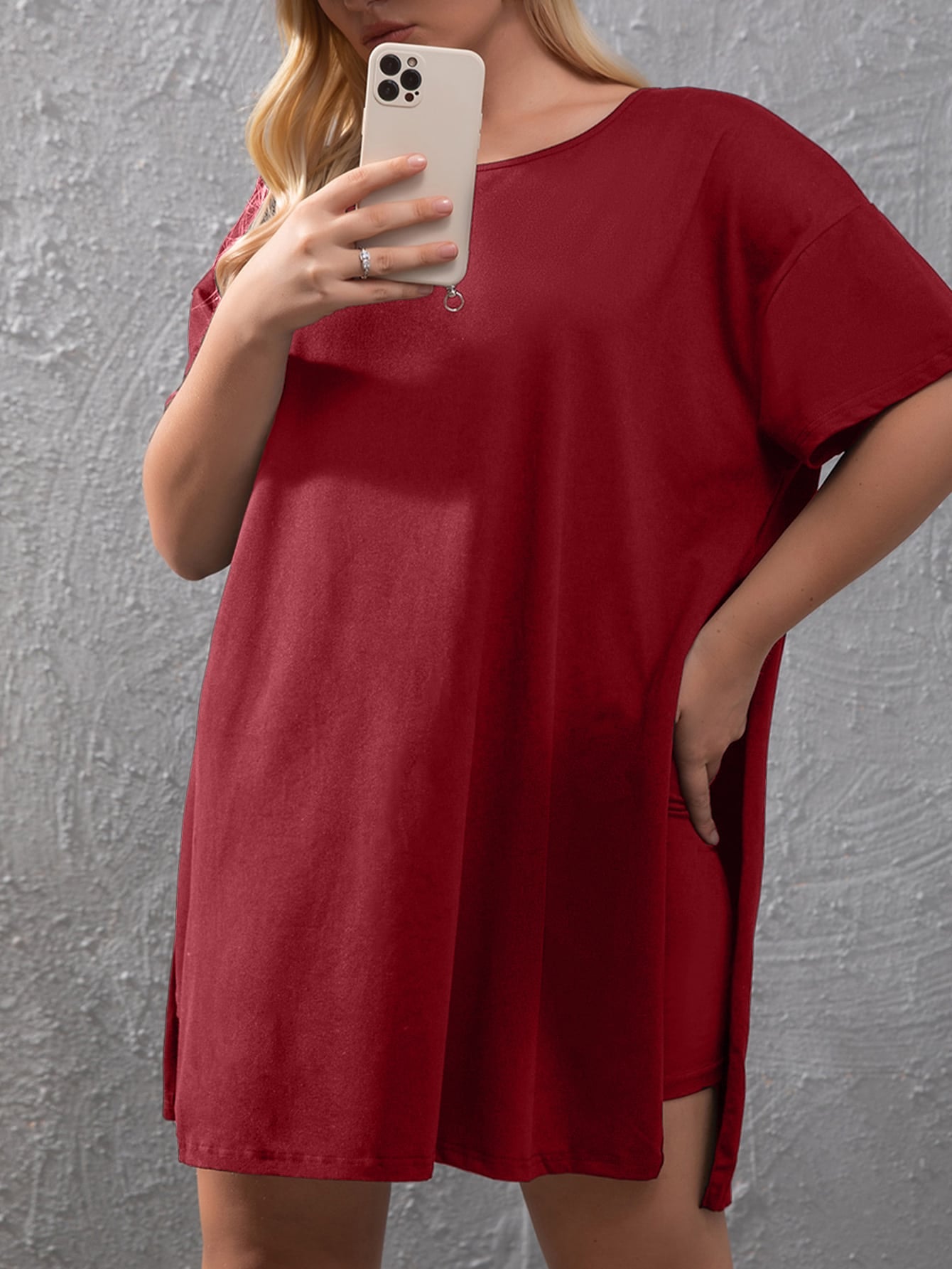 Plus Split Hem Tee Biker Shorts
