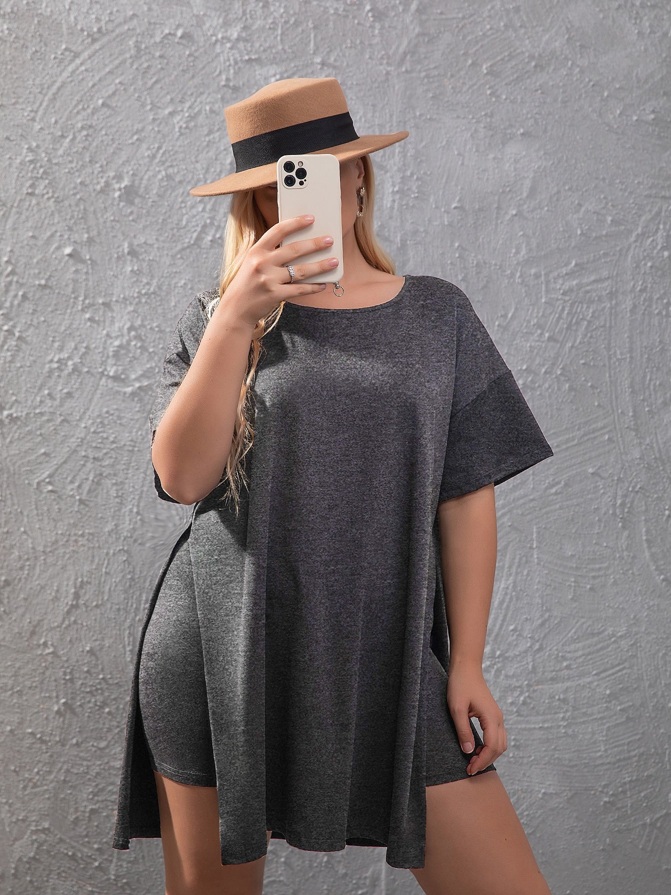 Plus Split Hem Tee Biker Shorts