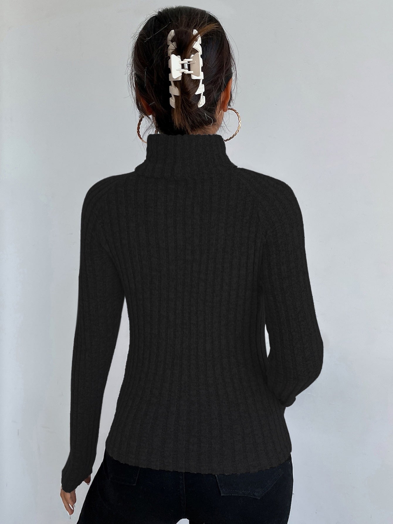 Turtle Neck Rib-Knit Sweater