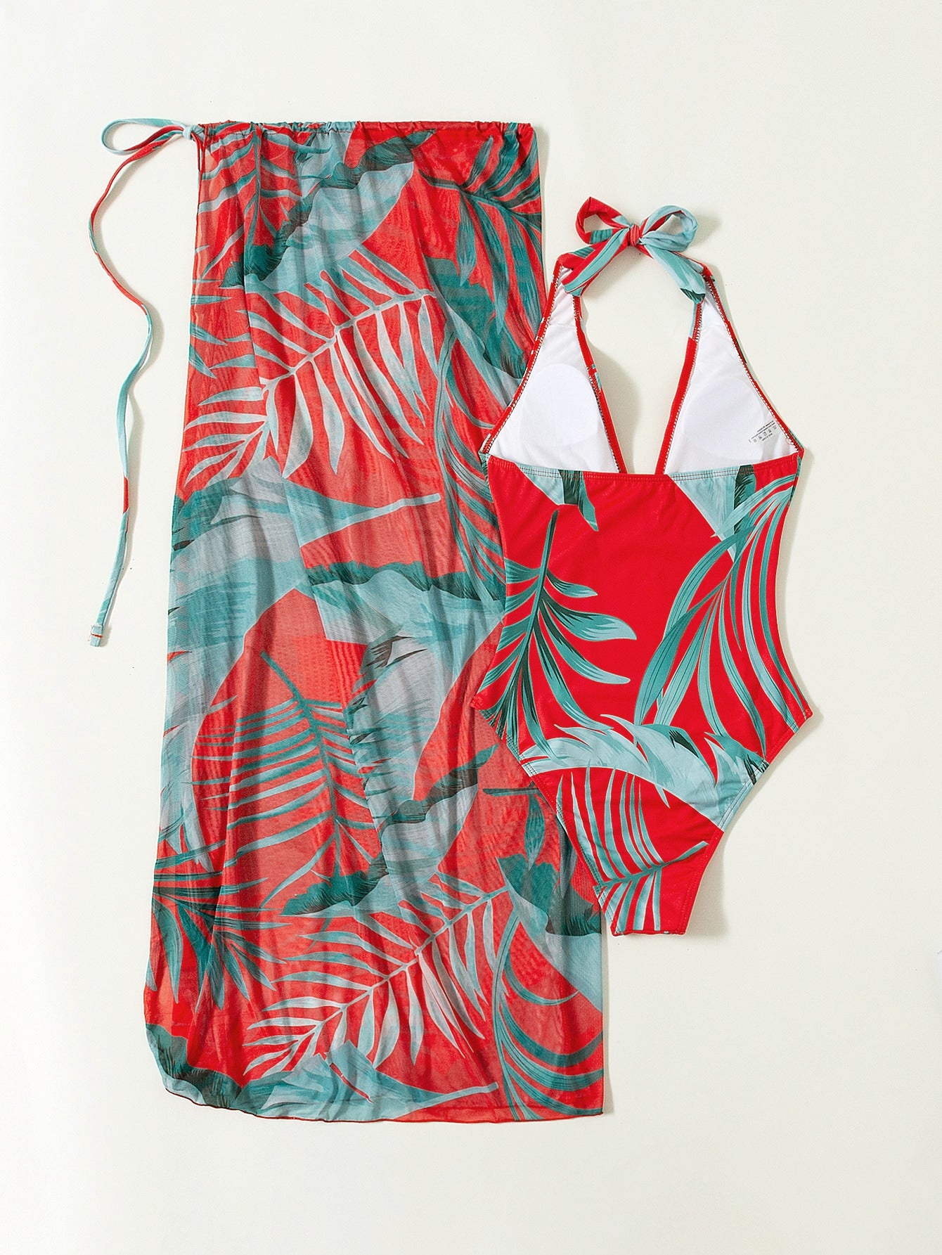 Tropical Print One Piece Swimsuit With Cover Up Skirt