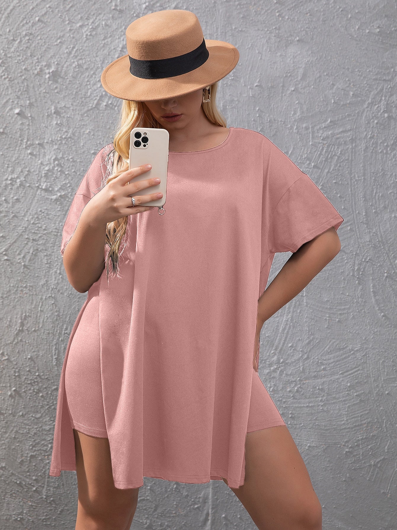 Plus Split Hem Tee Biker Shorts